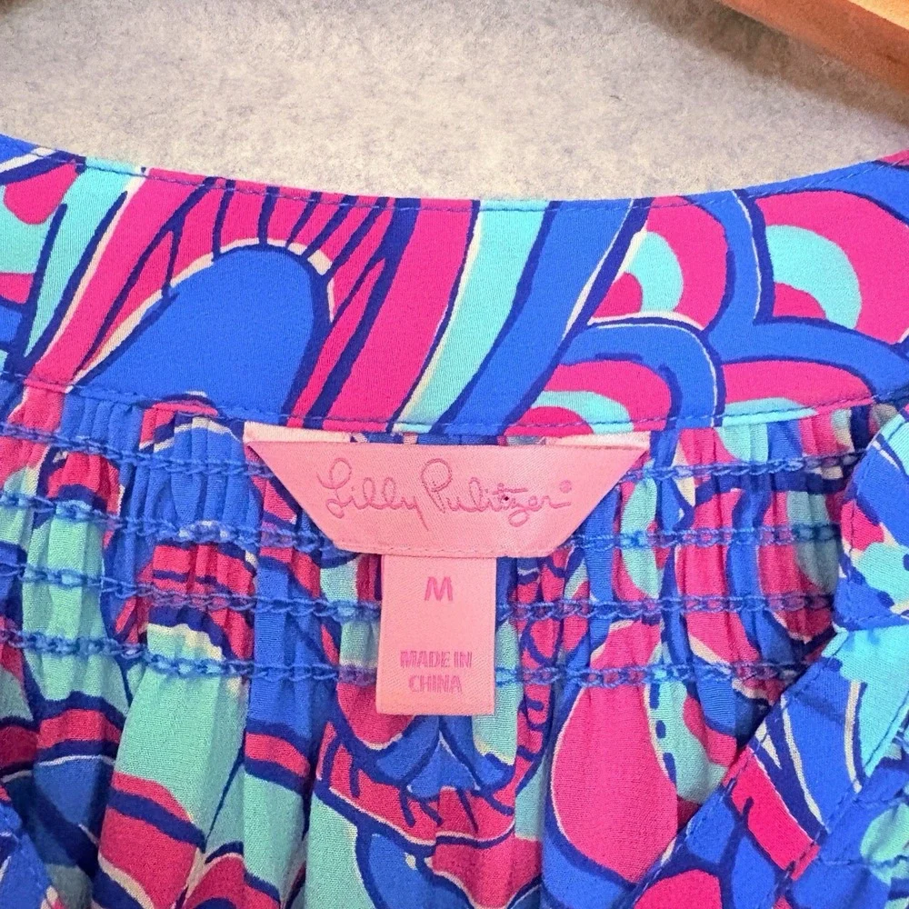 LILLY PULITZER Womens 100% Silk Elsa Multicolored Paisley Blouse Top Sz Medium - Picture 7 of 9